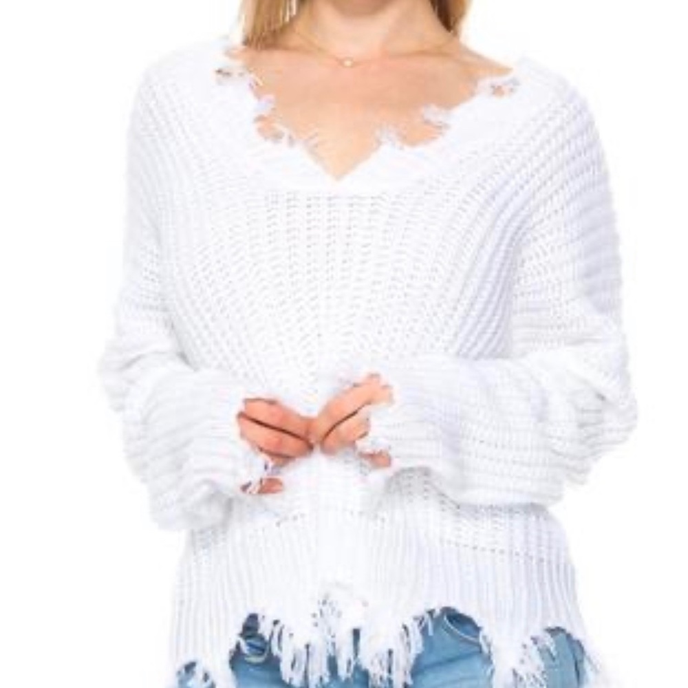 Yellow Frayed Sweater by Miracle - Picture 2 of 8